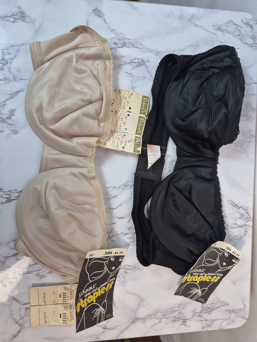 VTG Loveable Women's Strapless Bras - Black & Nude Size 36B